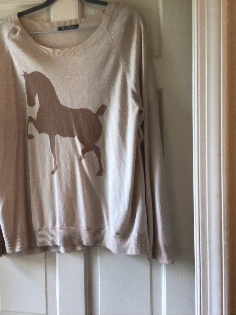 Alashan Beige Horse Motif Scoop Neck Sweater